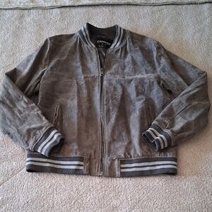 Express Gray Bomber Jacket with Striped Accents
